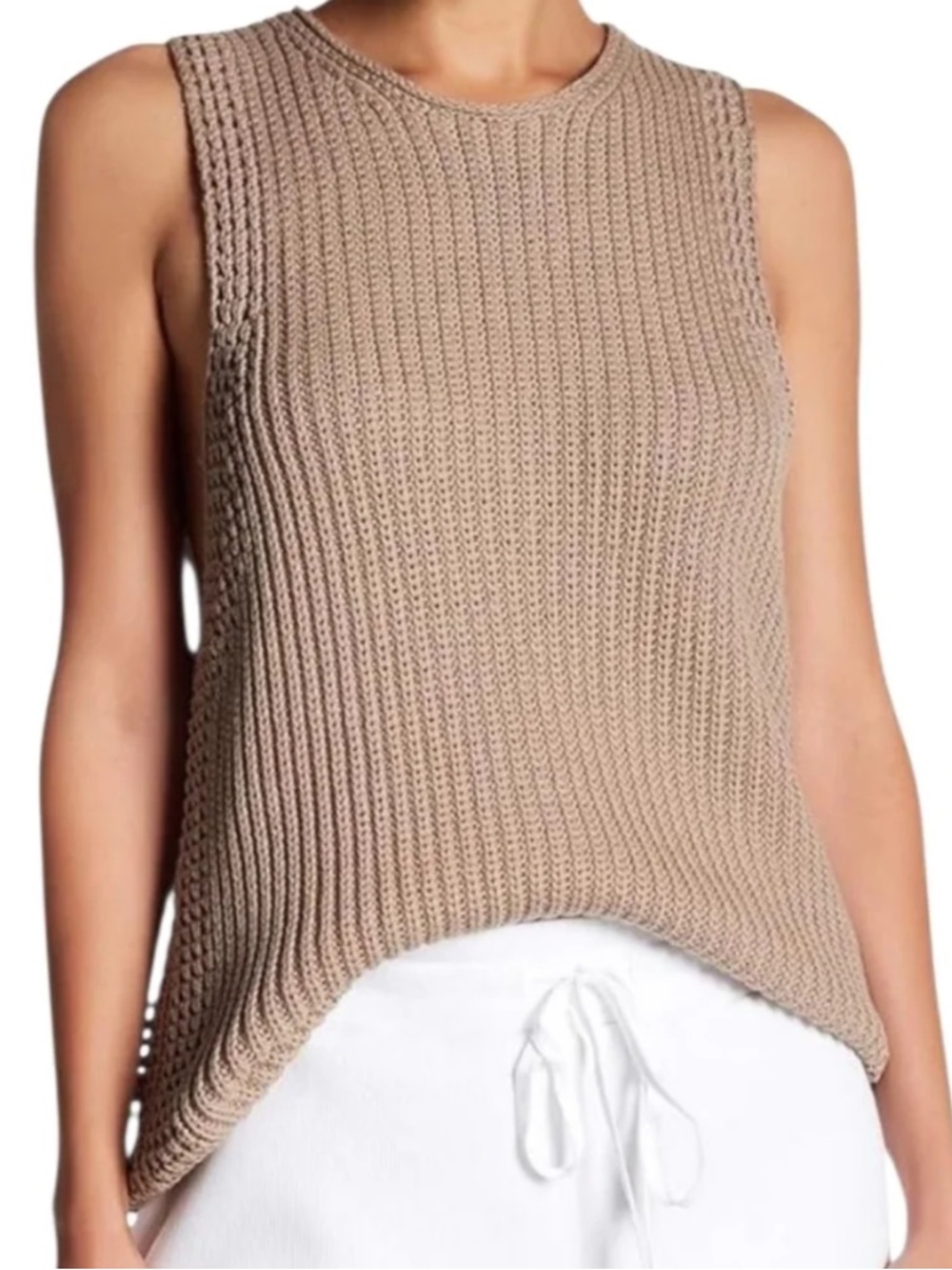 Vince. Sleeveless Chunky Knit Tank in Balanced Beige 100% Cotton Size M